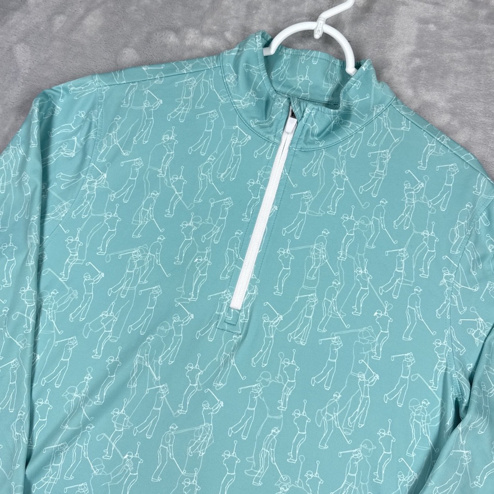 WAGGLE Golf Sunday Men's 1/4-Zip Pullover Medium Lake Blue All Over Golfer Print